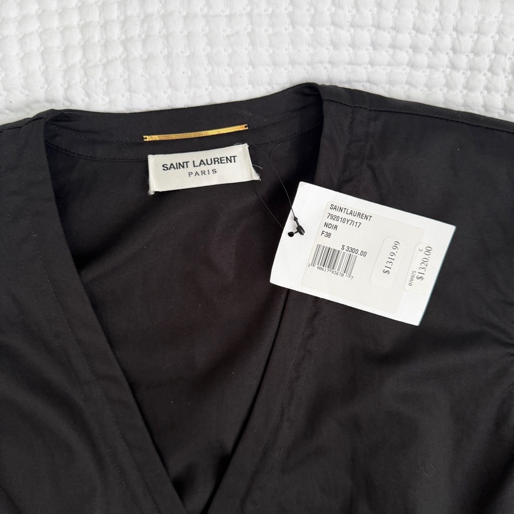 Saint Laurent Wrap Effect Mini Dress Black Cotton Twill Long Sleeve US 6 NWT - Picture 4 of 16